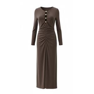 Commense Metal Detail Ruched Maxi Dress Dark Brown Size L